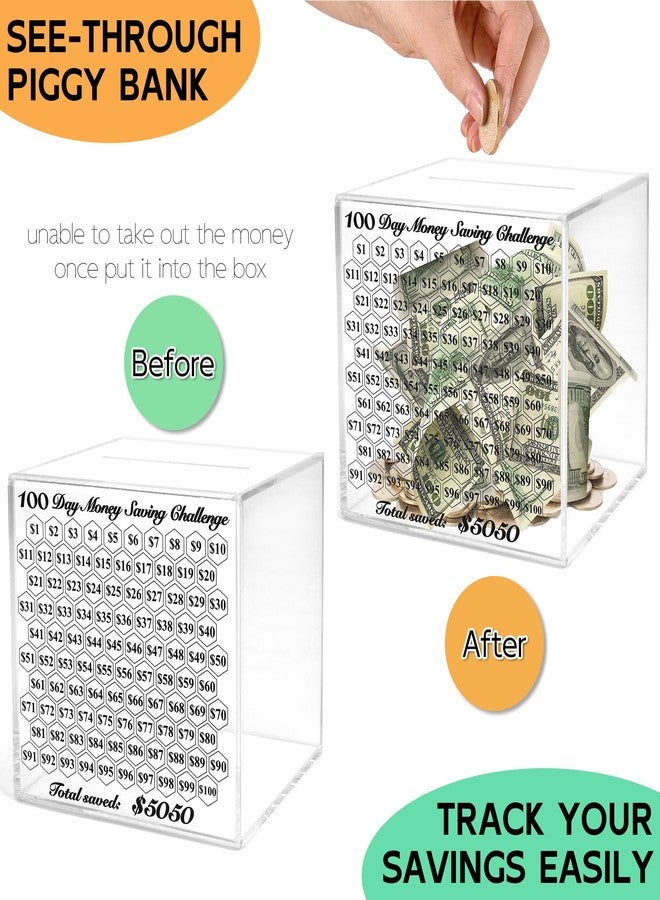 LingLingo Piggy Bank for Adults, Smash Box for Money, Unbreakable Clear Acrylic Piggy Bank,Must Break to Open,100 Day Money Saving Challenge for Cash Coin, Save $5050 - Image 5